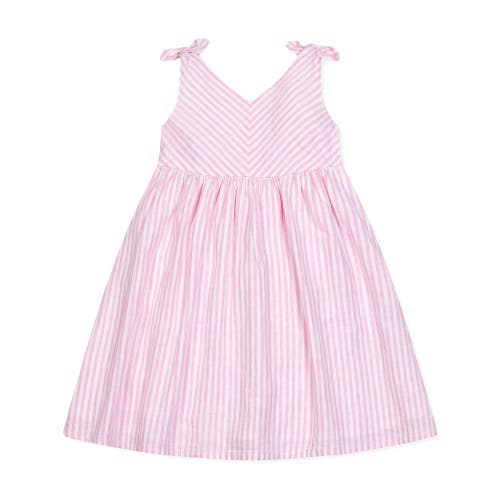 Shop Hope & Henry Girls' Organic Eyelet Bow Shoulder Dress, Toddler In Classic Pink And White Stripe