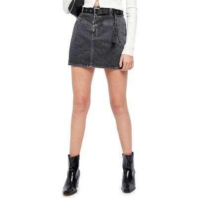 Bdg Emma Notch Denim Skirt, Black