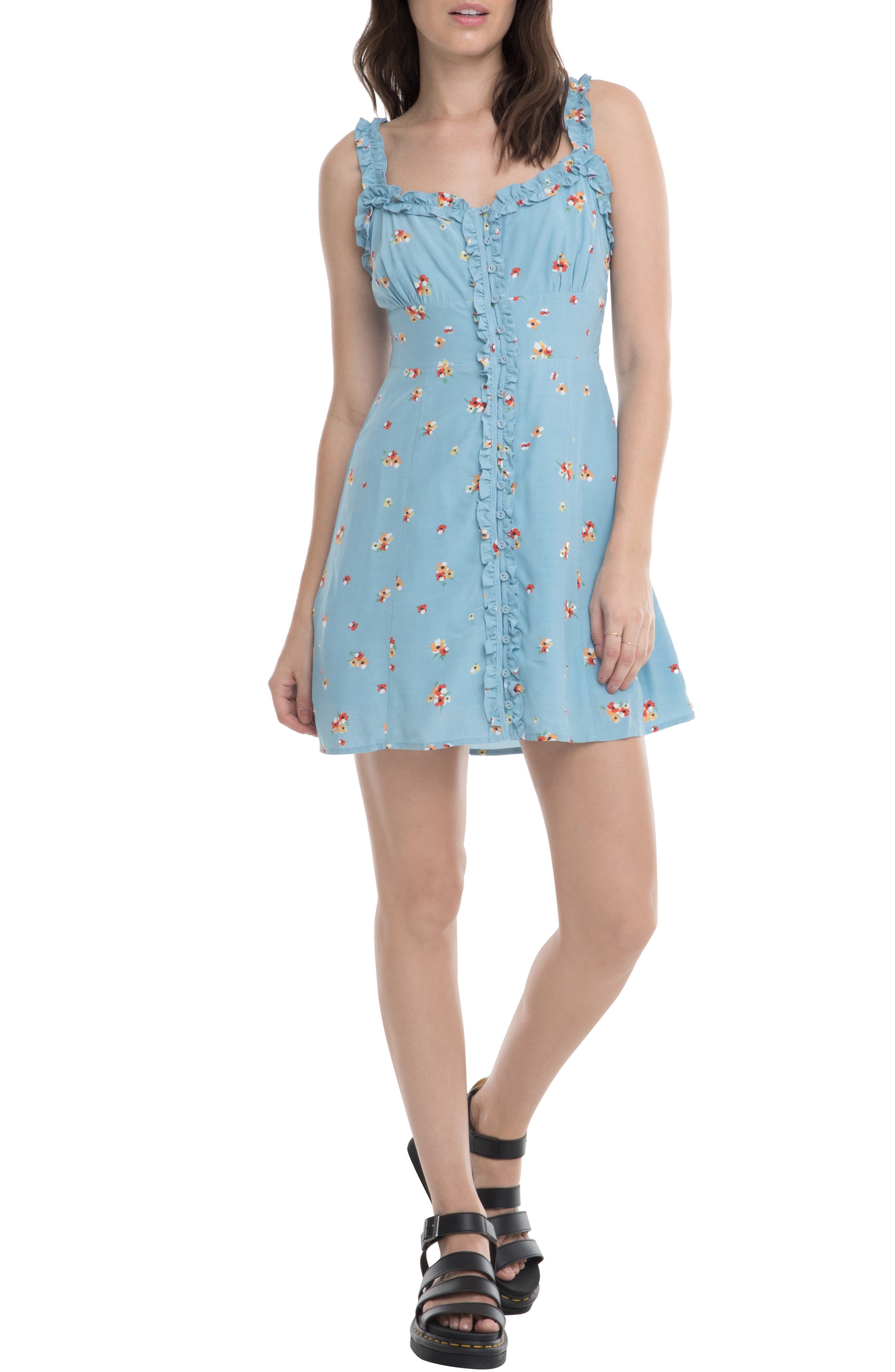 Astr The Label Frill Detail Sundress, Blue