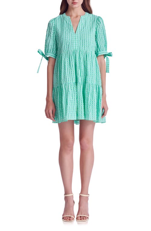 English Factory Texture Puff Sleeve Dress Green at Nordstrom,