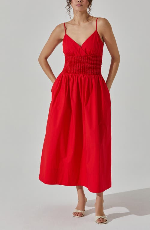 Shop Astr The Label Popcorn Waist Cotton Midi Dress In Cherry Red