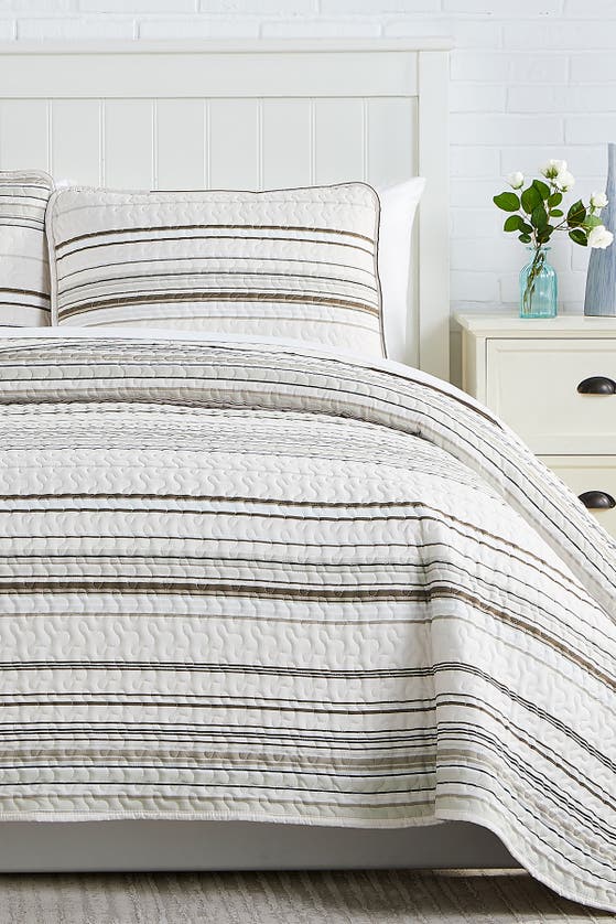 Southshore Fine Linens Coastal Stripes Oversized Quilt Sets In Coastal Stripe Taupe