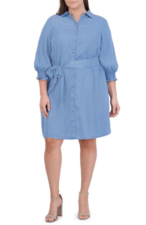 Abby Belted Long Sleeve Shirtdress in Blue Wash