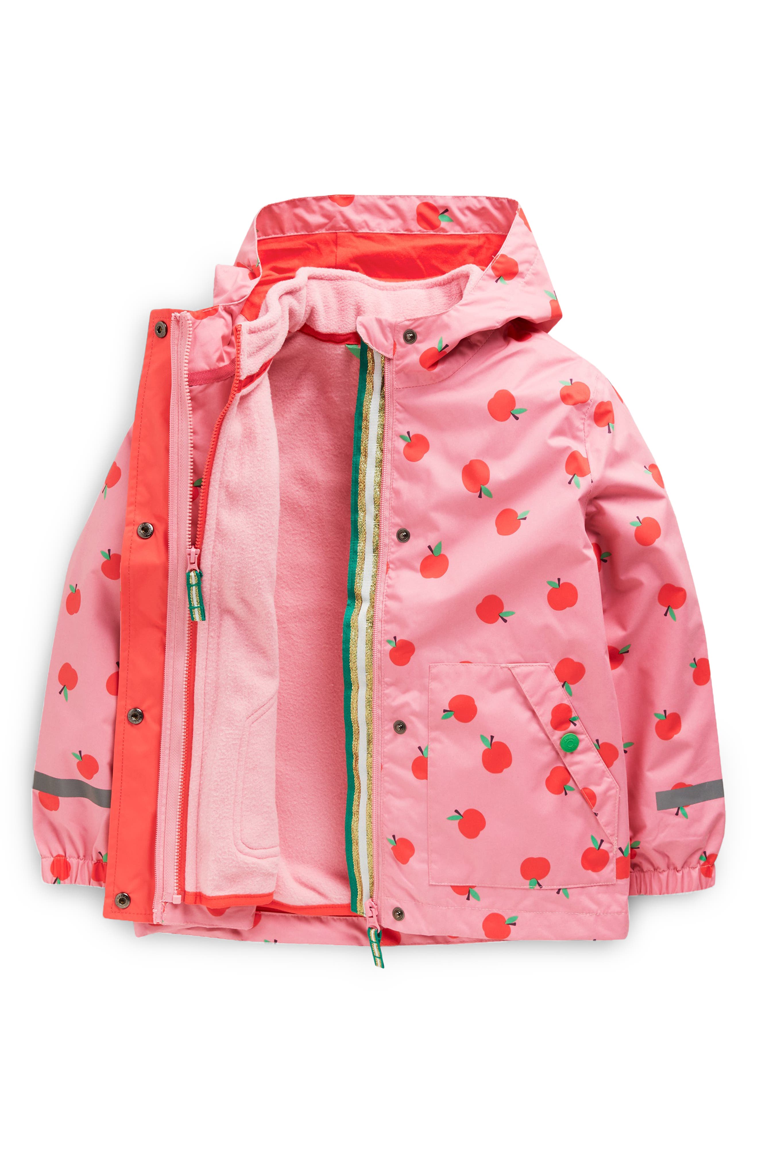 Mini Boden Kids' 3-in-1 Waterproof Jacket in Formica Pink Apples