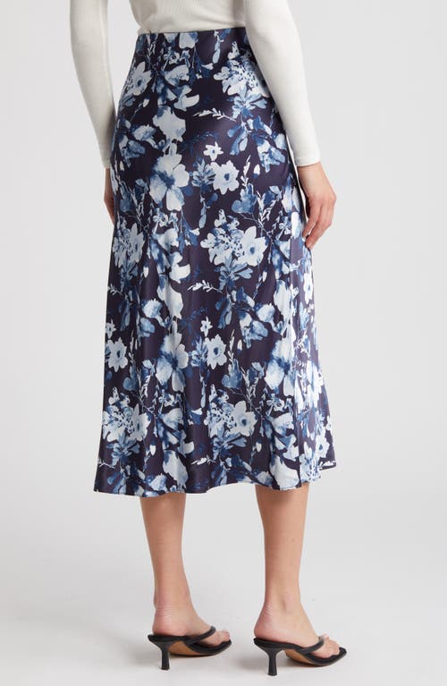 Shop Rails Anya Floral Satin Midi Skirt In Indigo Blossoms