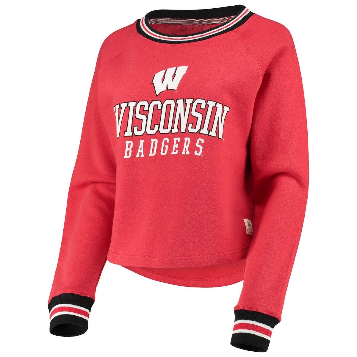 PRESSBOX Women's Pressbox Red Wisconsin Badgers Cali Cozy Raglan Crop Pullover Sweatshirt