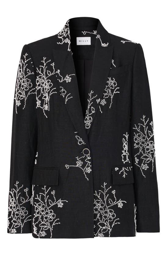 Shop Milly Alexa Beaded Embroidered Blazer In Black
