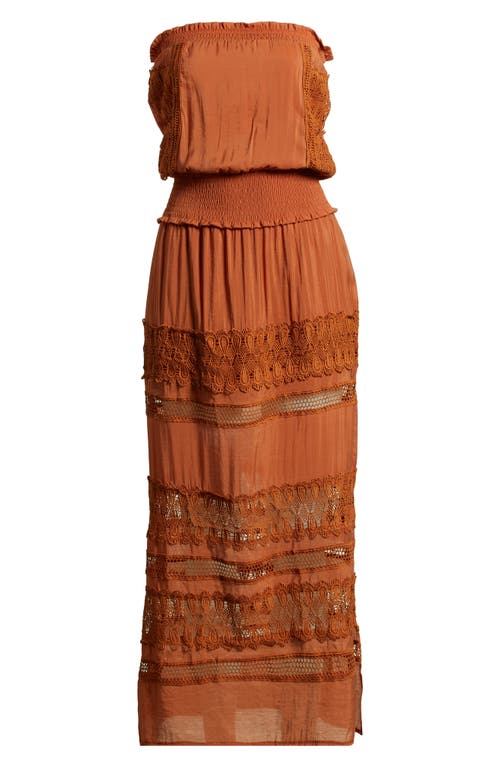 Elan Lace Strapless Cover-up Maxi Dress In Clay