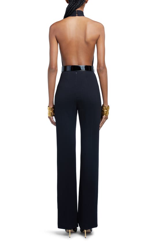 Shop Tom Ford Stretch Sable Belted Halter Jumpsuit In Black