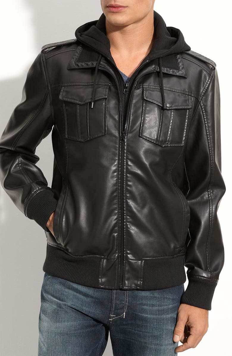 Black Rivet Hooded Faux Leather Jacket | Nordstrom