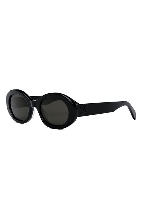 Celine Triomphe Logo Oval Acetate Sunglasses In Black/smoke