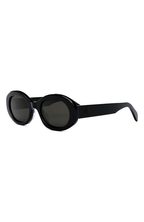 Shop Celine Triomphe 52mm Oval Sunglasses In Black/smoke