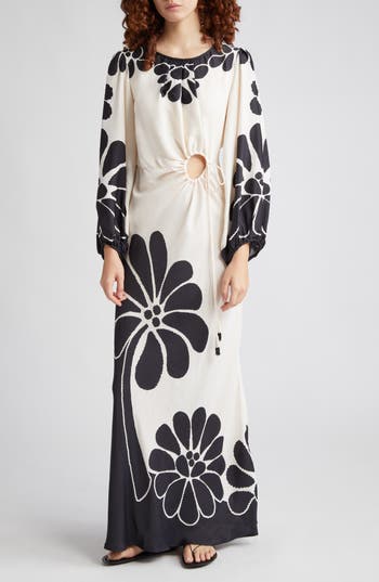 Farm Rio Palermo Floral Cut Out Maxi Dress In Off-white