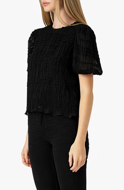 Endless Rose Smocked Puff Sleeve Top In Black