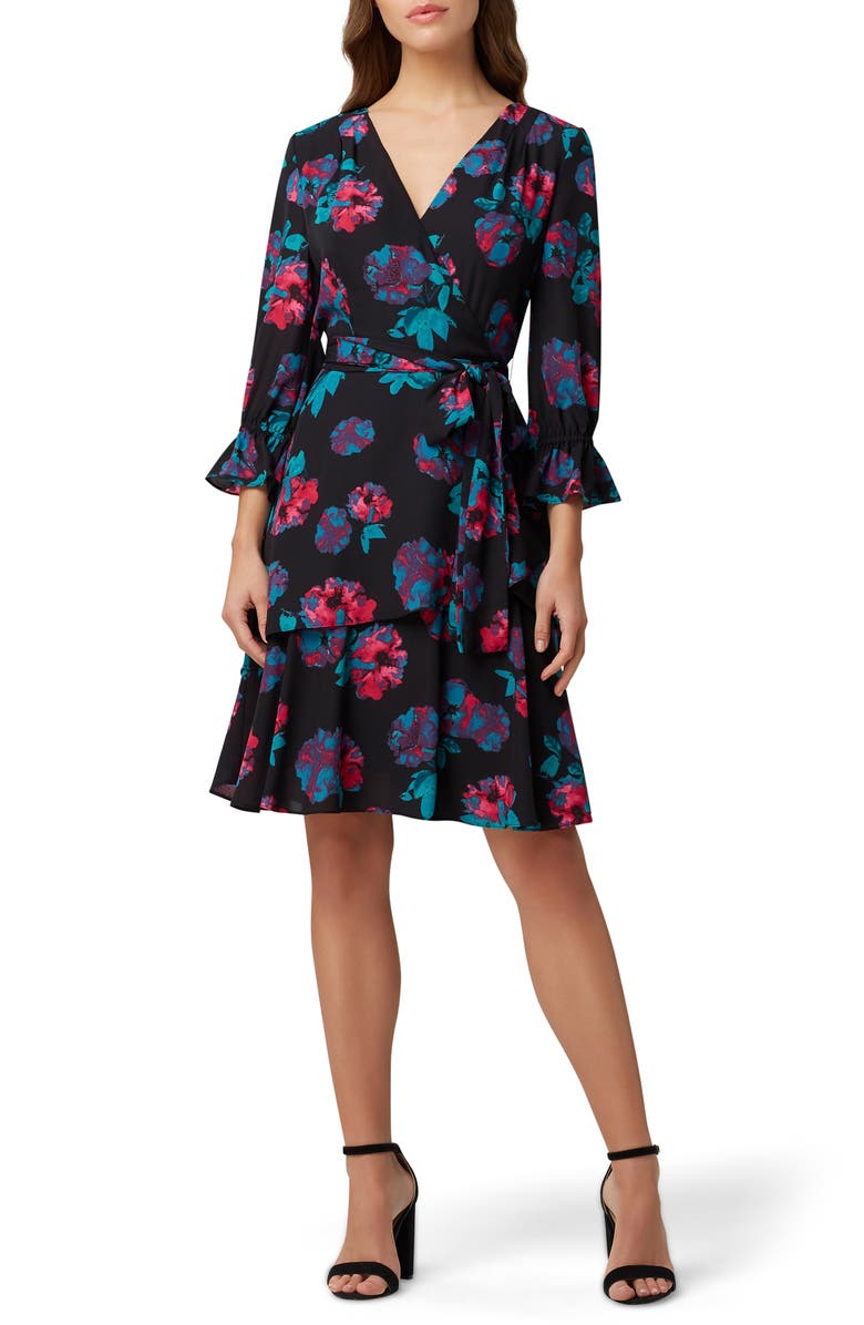 Tahari Floral Long Sleeve Georgette Faux Wrap Dress (Regular & Petite ...