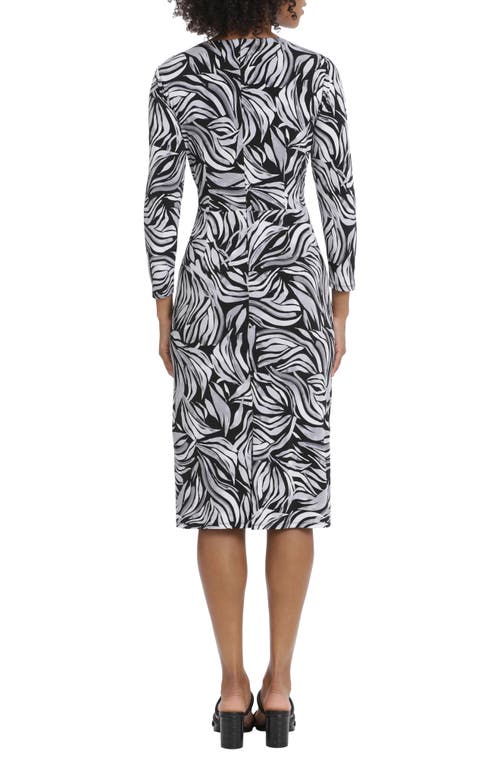 Shop Maggy London Leaf Print Long Sleeve Sheath Dress In Black/light Grey