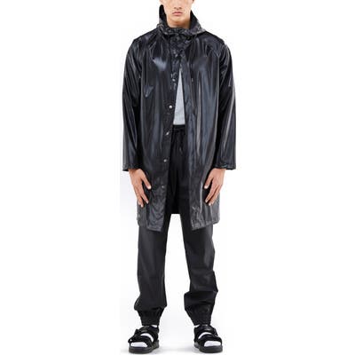 Rains Coated Hooded Rain Jacket, Black