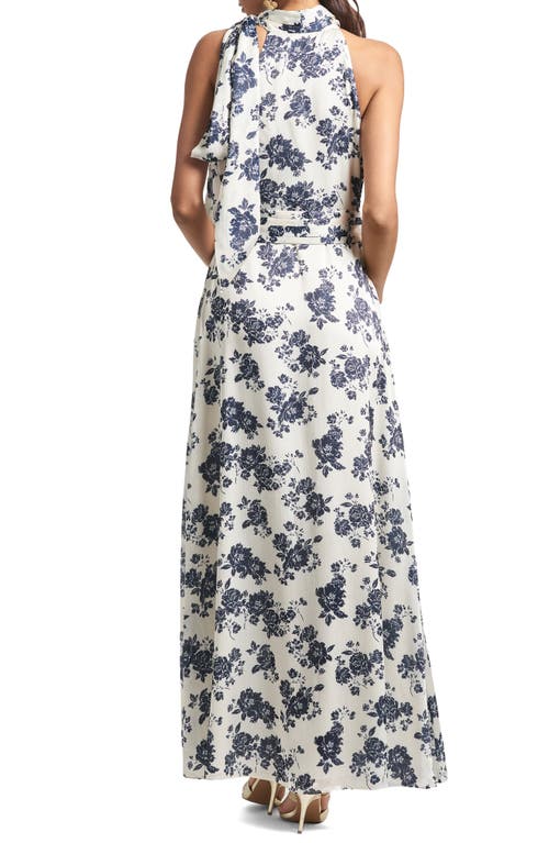 Shop Sachin & Babi Kayla Halter Gown In Ivory/navy Peony