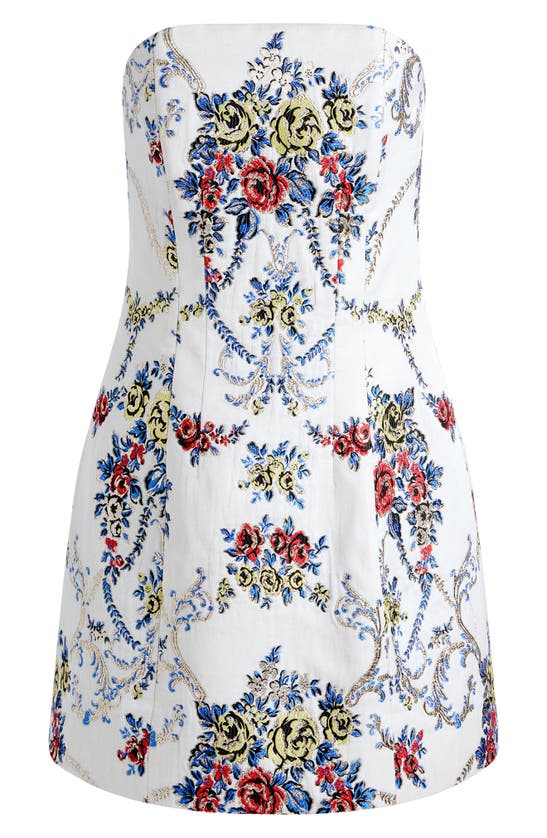 Shop Alice And Olivia Velia Floral Brocade Strapless Minidress In Ivory Multi