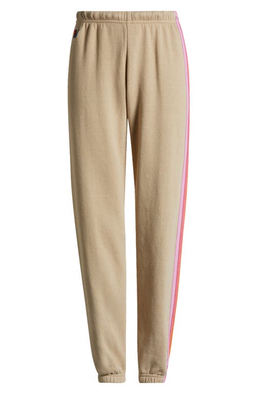 Aviator Nation Stripe Sweatpants In Sand/pink Green