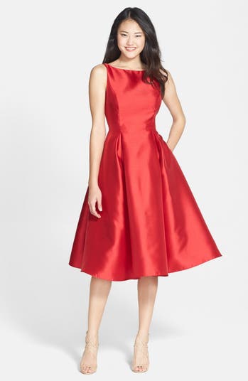 Adrianna Papell Sleeveless Mikado Fit Flare Midi Dress Nordstrom