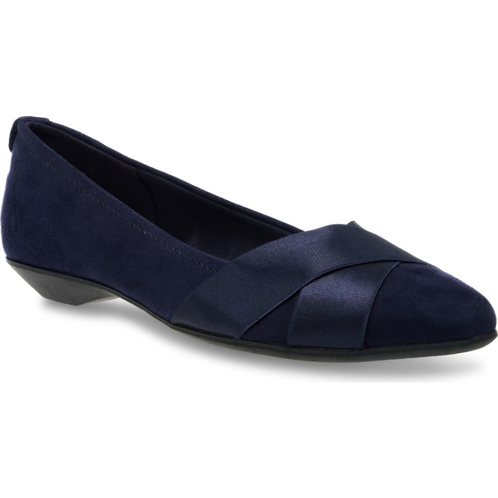 Anne Klein Oalise Pointed Toe Flat In Dark Navy/dark Navy Fabric
