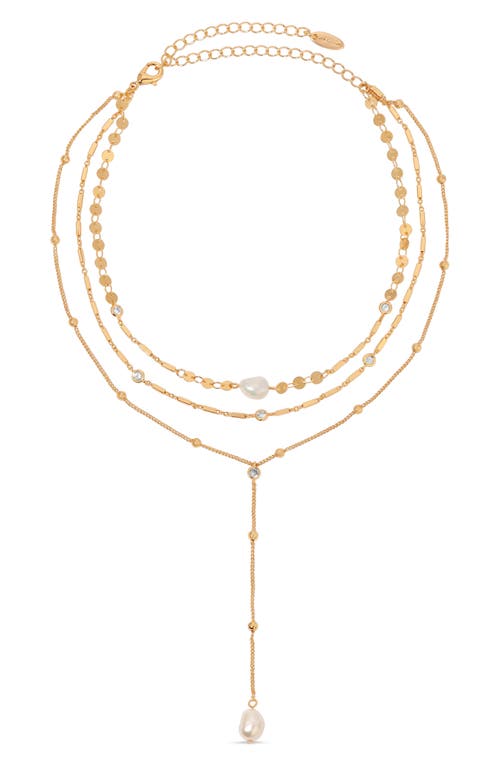 Forever Cultured Freshwater Pearl Layered Y-Necklace in Gold