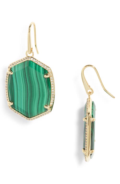 Kendra Scott Daphne Pavé Frame Drop Earrings in Gold Green Malachite 