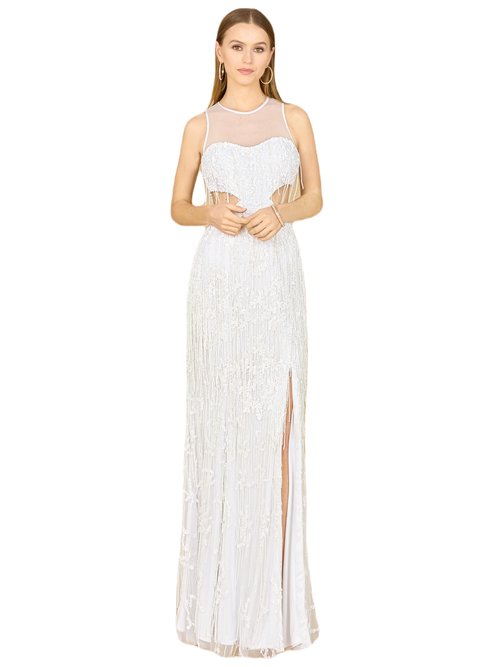 Shop Lara New York Beaded Cutout Bridal Gown With Fringe In Ivory