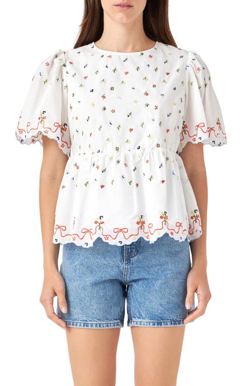 English Factory Floral Embroidered Scallop Top in White at Nordstrom, Size X-Small