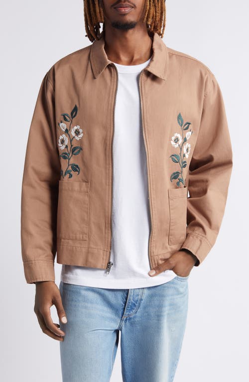 PacSun Floral Embroidered Cotton Jacket Desert Taupe at Nordstrom,