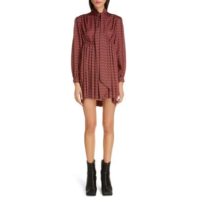 Balenciaga Paisley Print Long Sleeve Crepe De Chine Babydoll Dress, 8 FR - Burgundy