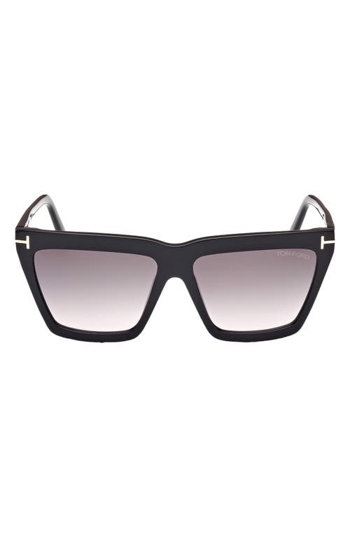TOM FORD Eden 56mm Gradient Geometric Sunglasses in Shiny Black /Smoke Pink at Nordstrom