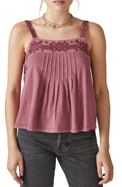 Lucky Brand Embroidered Cotton Jersey Camisole Oxblood Red at Nordstrom,