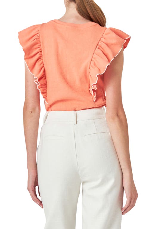 English Factory Merrow Ruffle Top In Coral Peach/white