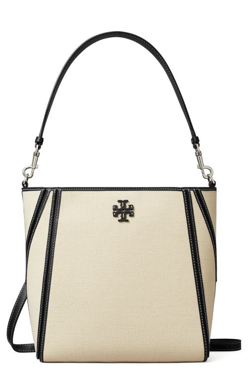 Shop Tory Burch Mcgraw Canvas Bucket Bag In Natural Multi