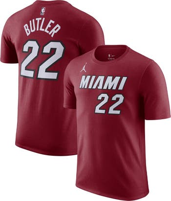 Men s Jordan Brand Jimmy Butler Red Miami Heat 2022 23 Statement Edition Name Number T Shirt