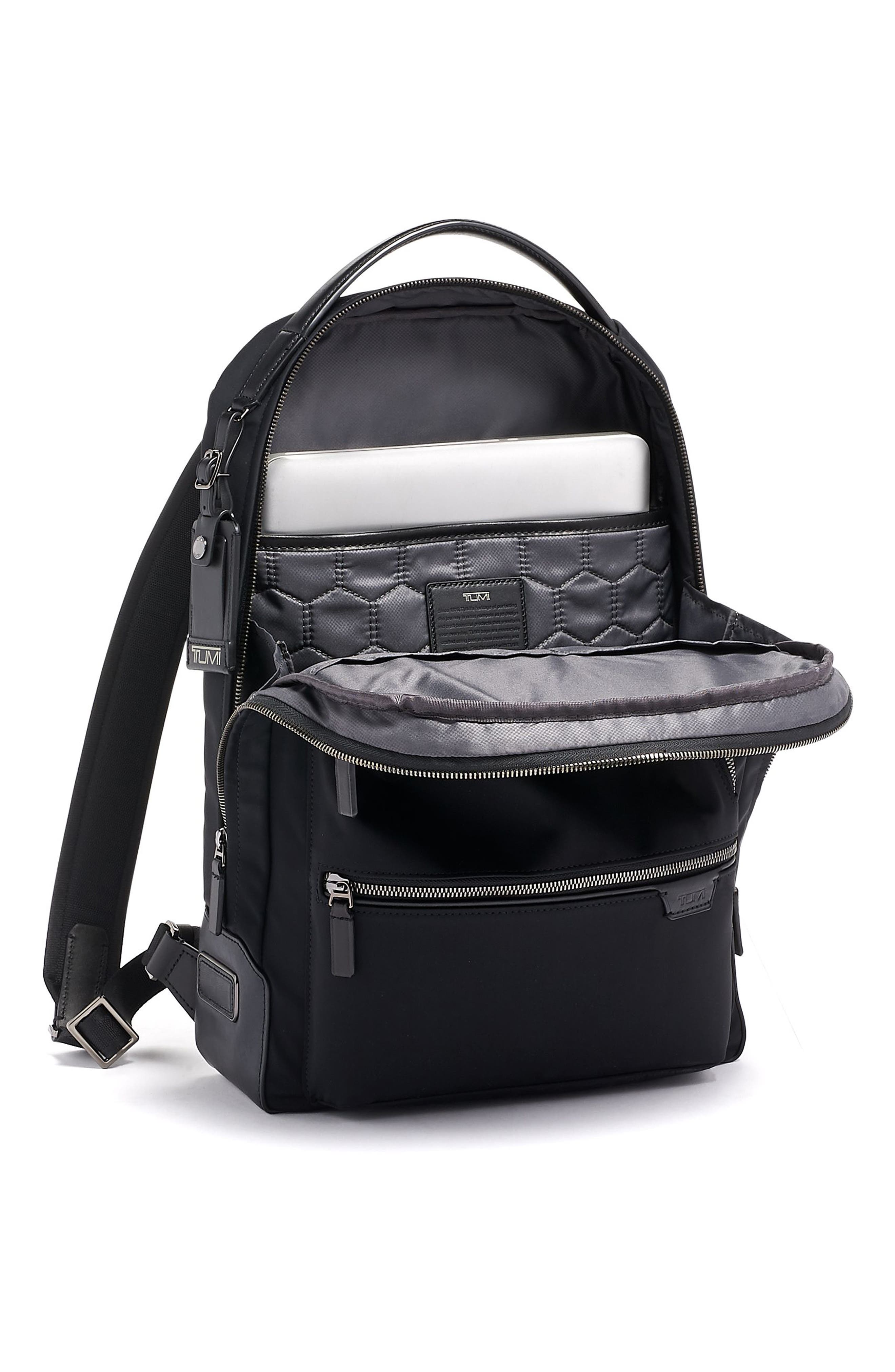 tumi black and white backpack