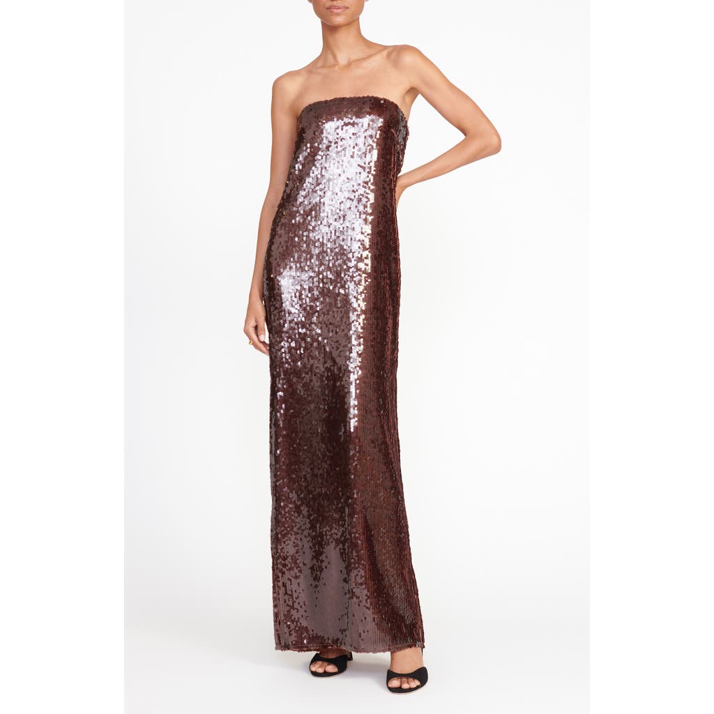 Staud Casey Strapless Sequin Maxi Dress In Bronze