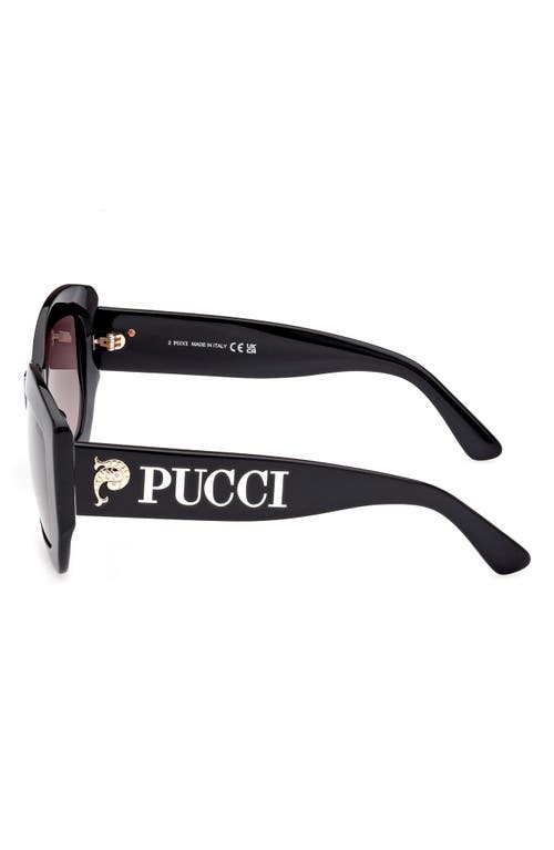 Pucci Women's Shiny Black & Smoke Gradient Geometric Sunglasses In Black/gold/gradient Smoke