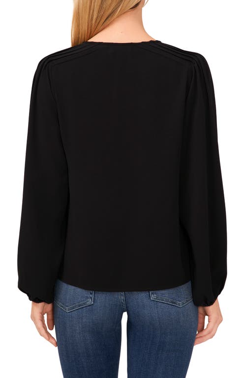 Cece Circle Lace Long Sleeve Pintuck Top In Rich Black