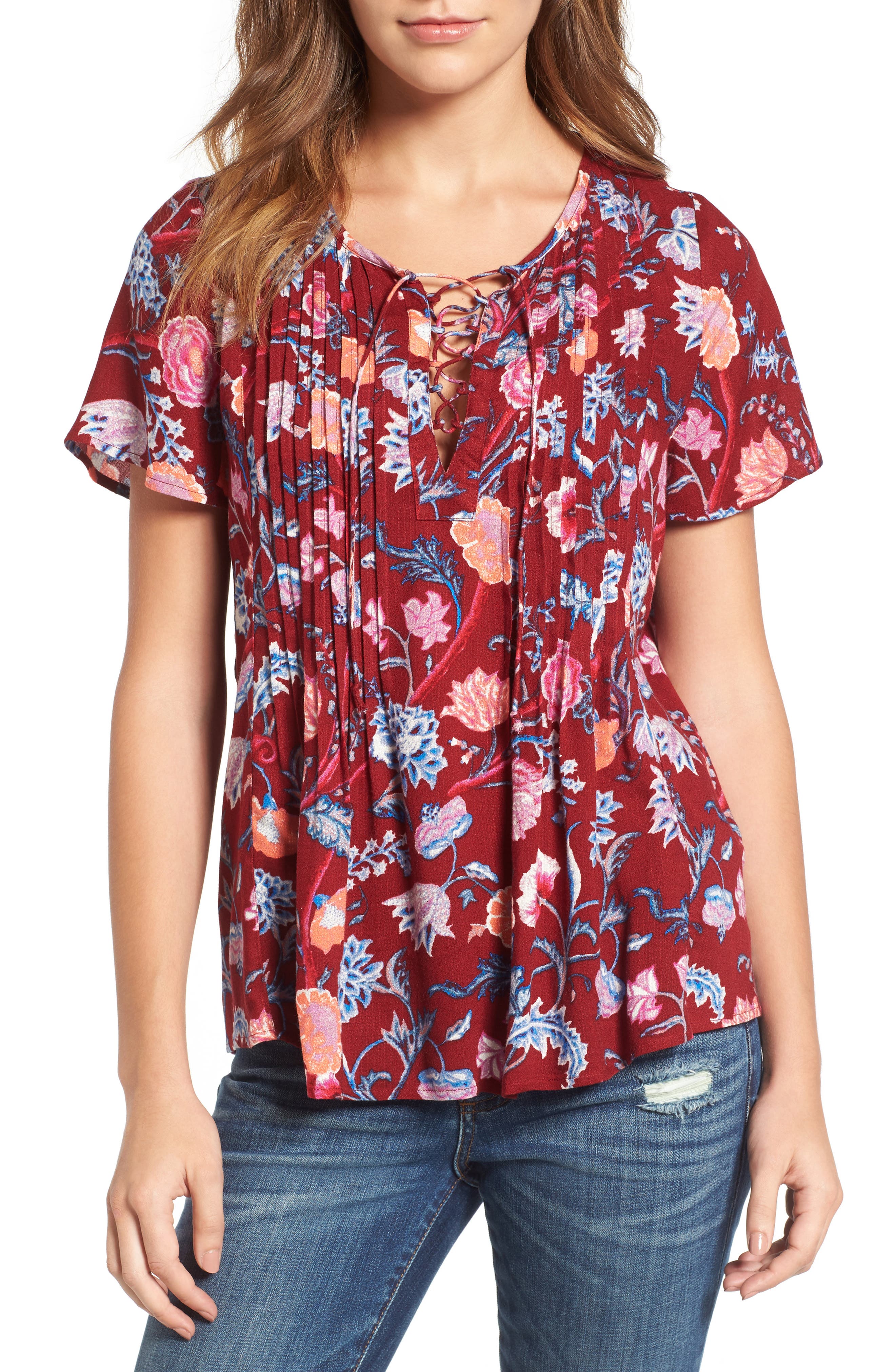lucky brand floral peasant top
