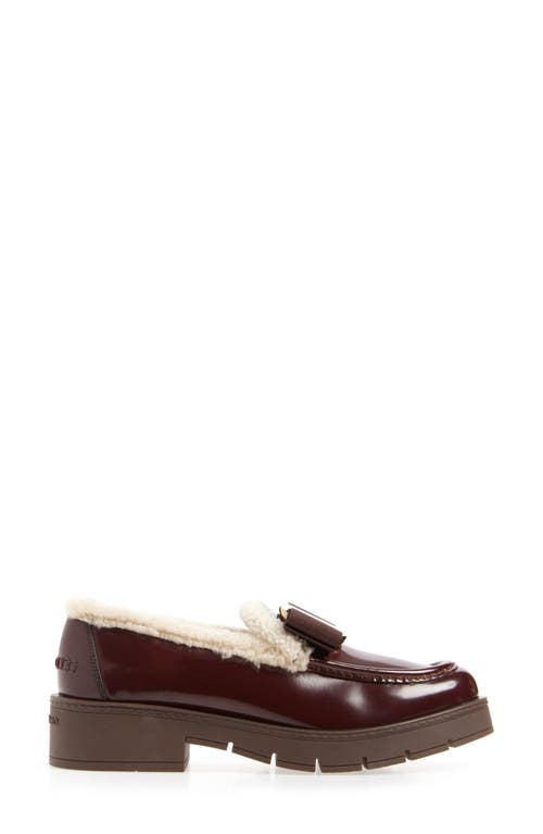 Shop Ferragamo Vara Bow Genuine Shearling Lined Loafer In Cordovan A Campione Naturale