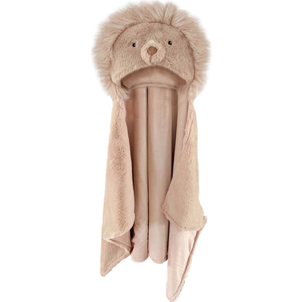 MON AMI Kids' Luca Lion Hooded Faux Fur Trim Blanket in Tan