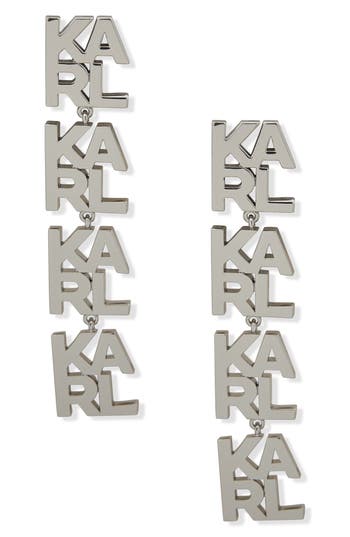 Shop Karl Lagerfeld Paris Karl Logo Linear Drop Earrings In Rhodium