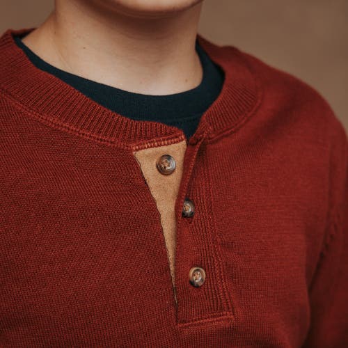 Shop Hope & Henry Boys' Organic Sweater Henley With Elbow Patches, Kids In Oxblood