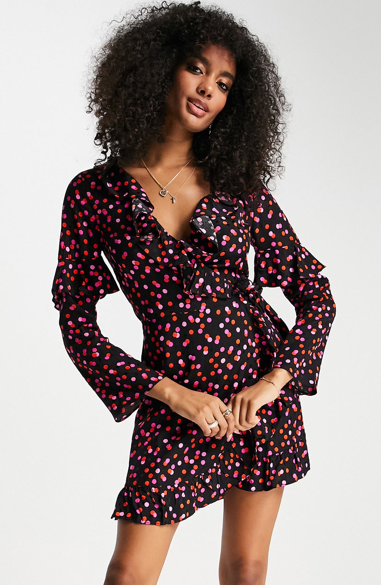 floral jacquard long sleeve mini dress