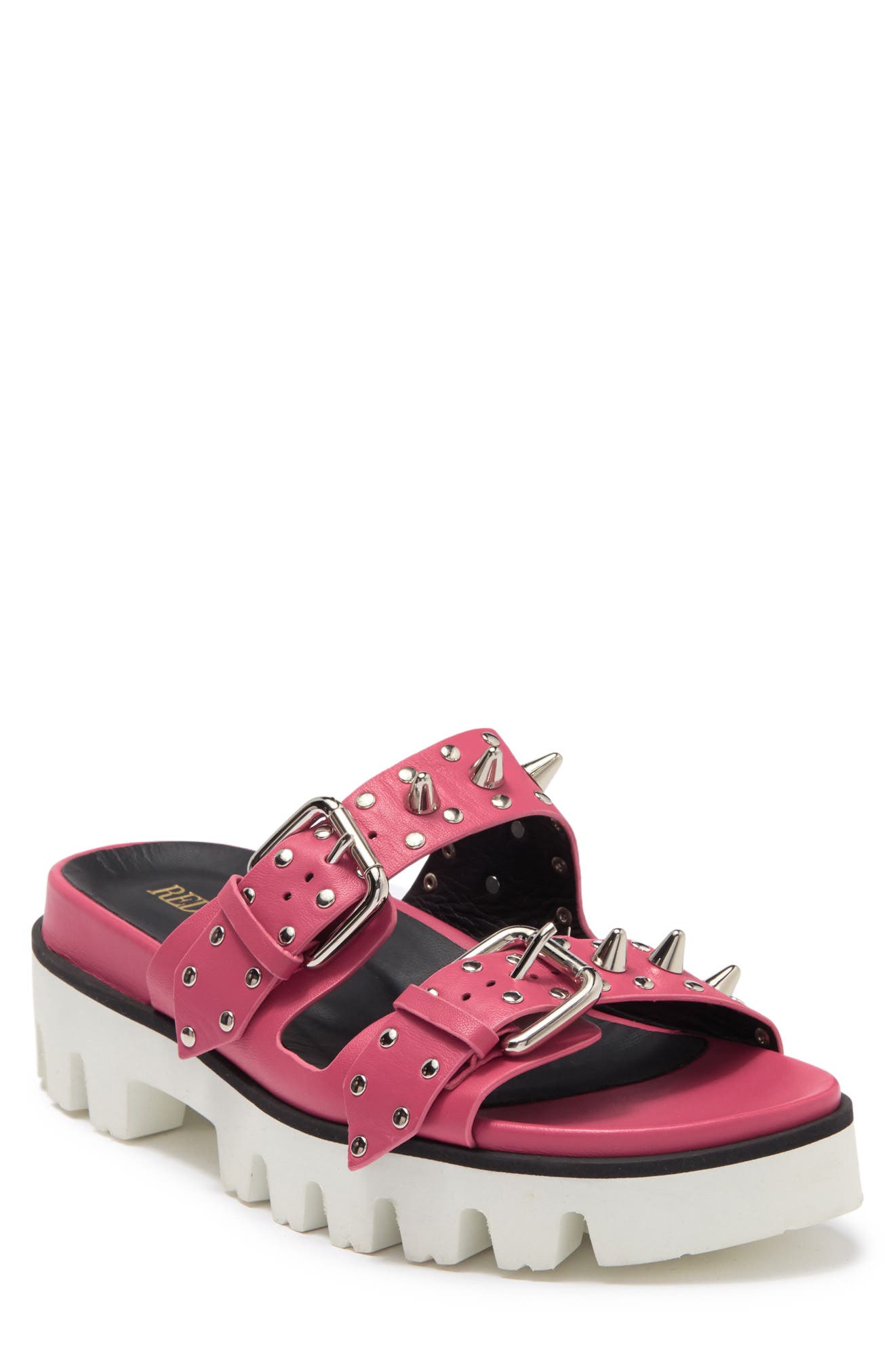 Red Valentino Spike Studded Leather Mule In Geranio