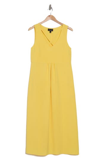 Shop Connected Apparel Criss Cross Neckline Midi Dress In Yellow