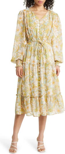 Rachel Parcell Floral Long Sleeve Chiffon Midi Dress Nordstrom